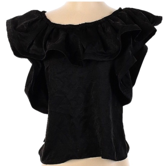 NWT MISA LOS ANGELES BLACK RUFFLE BLOUSE WITH FLUTTER SLEEVE DETAIL - Picture 10 of 10